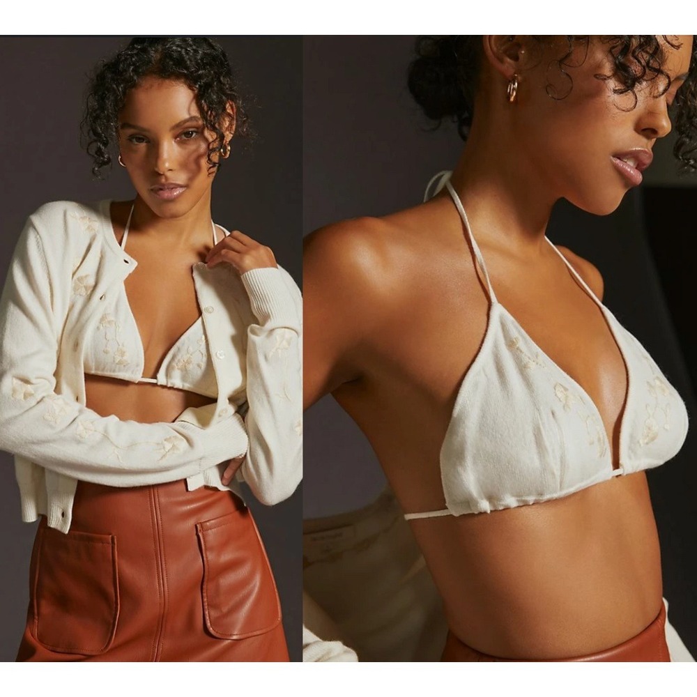 NWT Favorite Daughter Lana Bra Top Ivory Large Wool‎ Cashmere Triangle Bralette